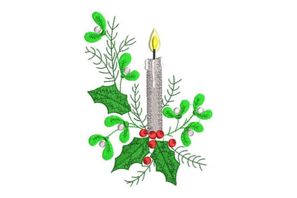Christmas Candle with Green Leaves