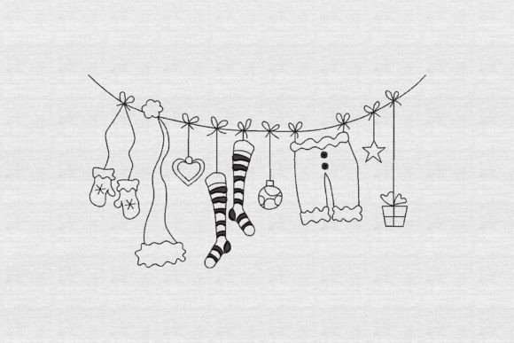 Santa's Clothesline Sketch Line Art